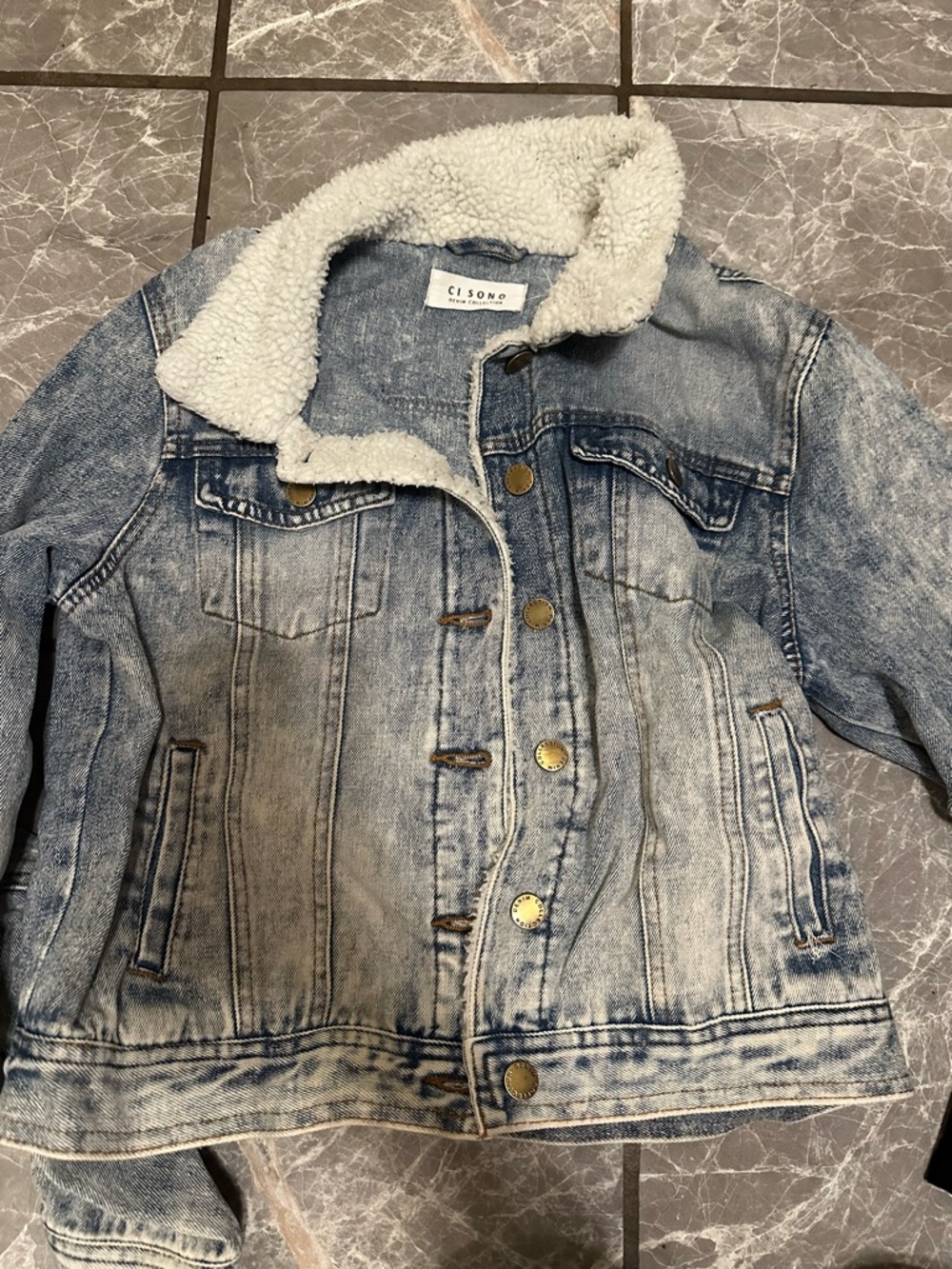 Ci Sono Light Blue Denim Jacket with Cream Sherpa